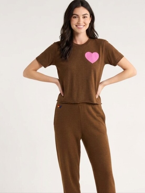 Aviator Nation Tops - Aviator Nation Heart Boyfriend Brown Crewneck Short-Sleeve- Women's Tee Shirt